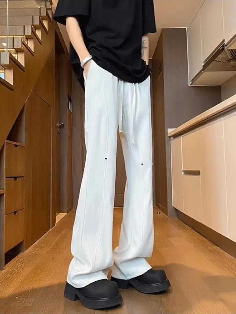 Летние мужские брюки-клеш из ледяного шелка с микро-клеш