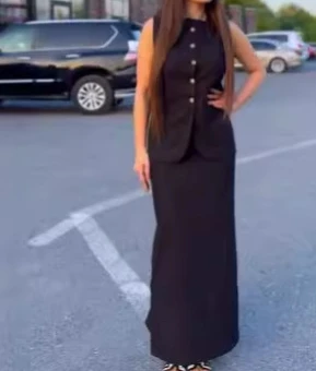 Elegant 2-Piece Sets for Women Summer Casual Solid Color Sleeveless Slim Fit Vest Temperament Commuting Women's Long Skirt Sets