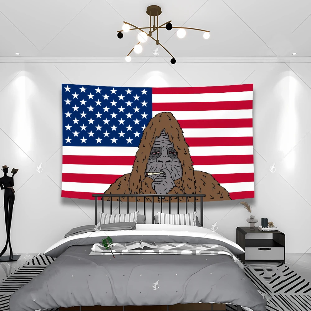 Various colors of American flags, smoking gorillas, funny tapestries, room decorations bohemian decor wall tapestry