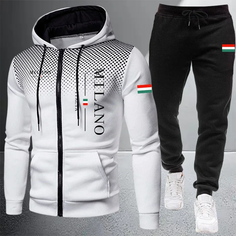 Autumn Winter Men's Jacket Tracksuit Printing Zip Hooded Sweatshirt Coat Outdoors Sports Clothes 2026 Casual Single Tops Pants view 2