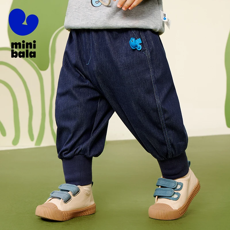 

Mini Balabala Lantern Pants Kids High Elastic Soft Faux Denim Baby Trousers for Boys and Girls