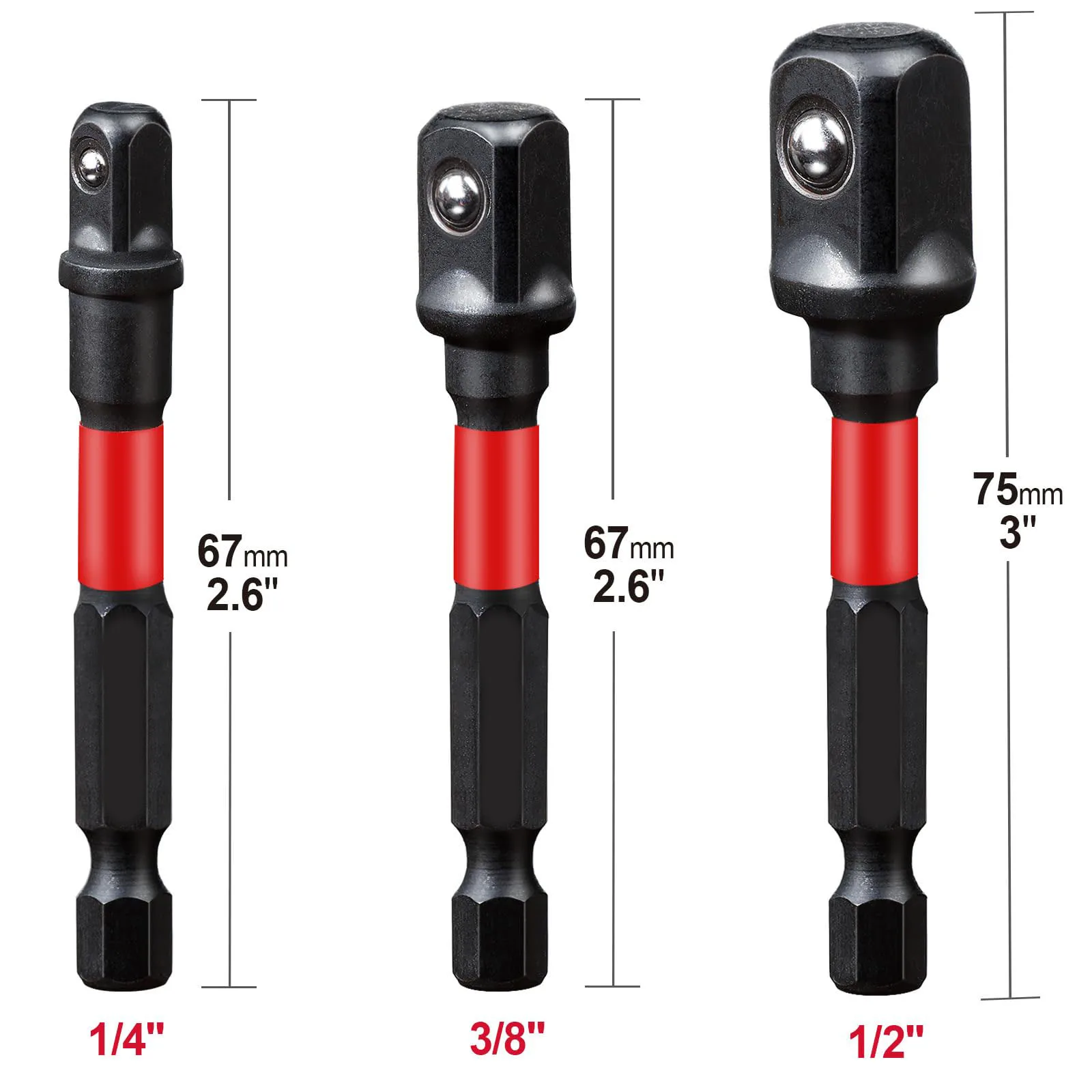 Rafford 3-delige slagmoersleuteladapterset, 1/4" 3/8" en 1/2" aandrijving, past uw boormachine aan met slagmoersleutel met hoog koppel