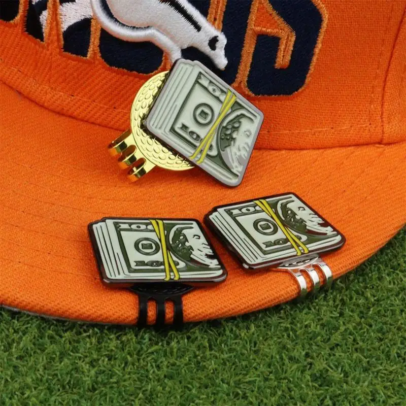 Creative Dollar Bill Golf Ball Mark+Golf Hat Clip Magnetic Metal Ball marker Holder With Caps Clip Golf accessories Golfer Gifts