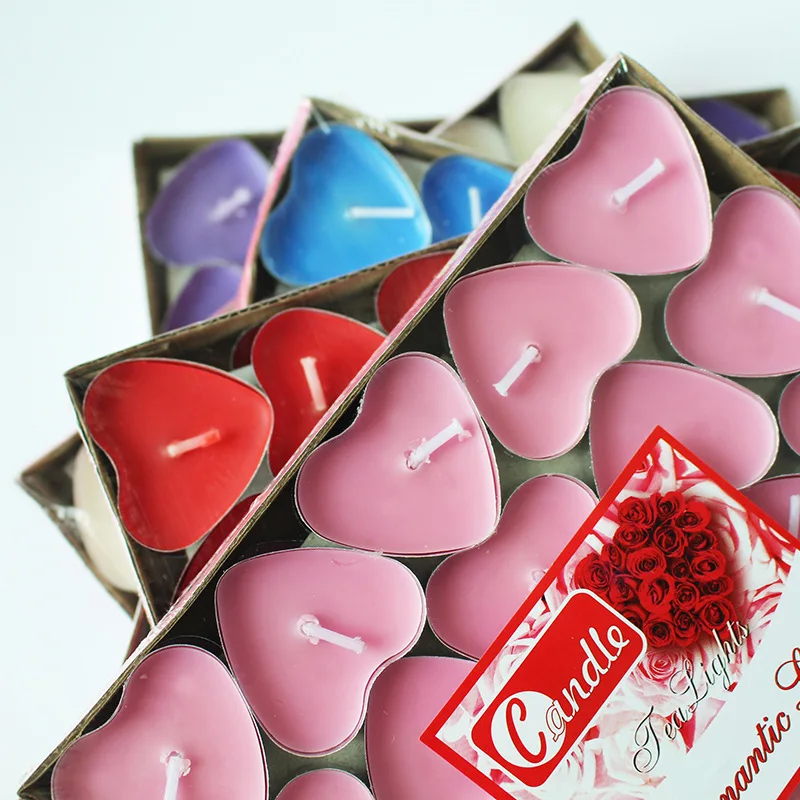 Picture 7: 50pcs Heart-shaped Tea Candles Lights Set Birthday Anniversaries Wedding Valentine's Day DIY Decor Tea Candle Light Tea Wax