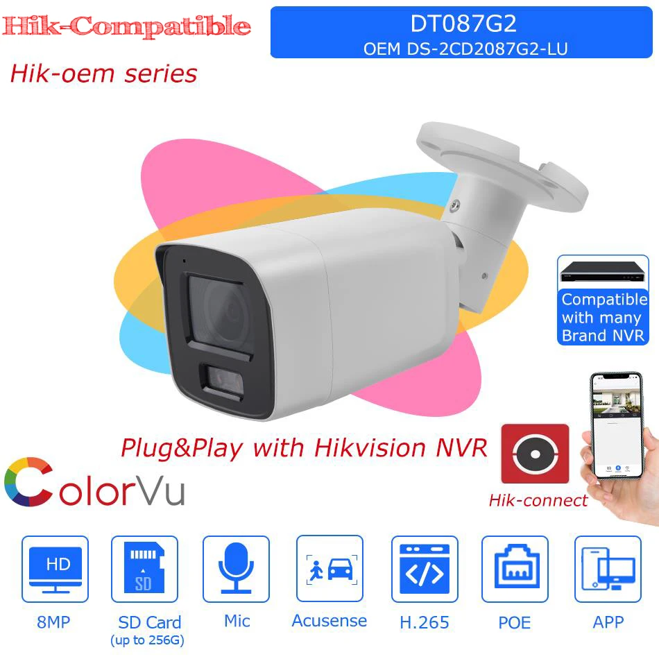 Imagem -01 - Hikvision-câmera de Rede de Vigilância Colorvu Acusense Microfone Integrado Slot para Cartão sd Oem Ds2cd2087g2-lu 8mp hikvision camera de rede de vigilancia colorvu acusense microfone integrado slot para cartao sd oem ds2cd2087g2 lu 8mp 01
