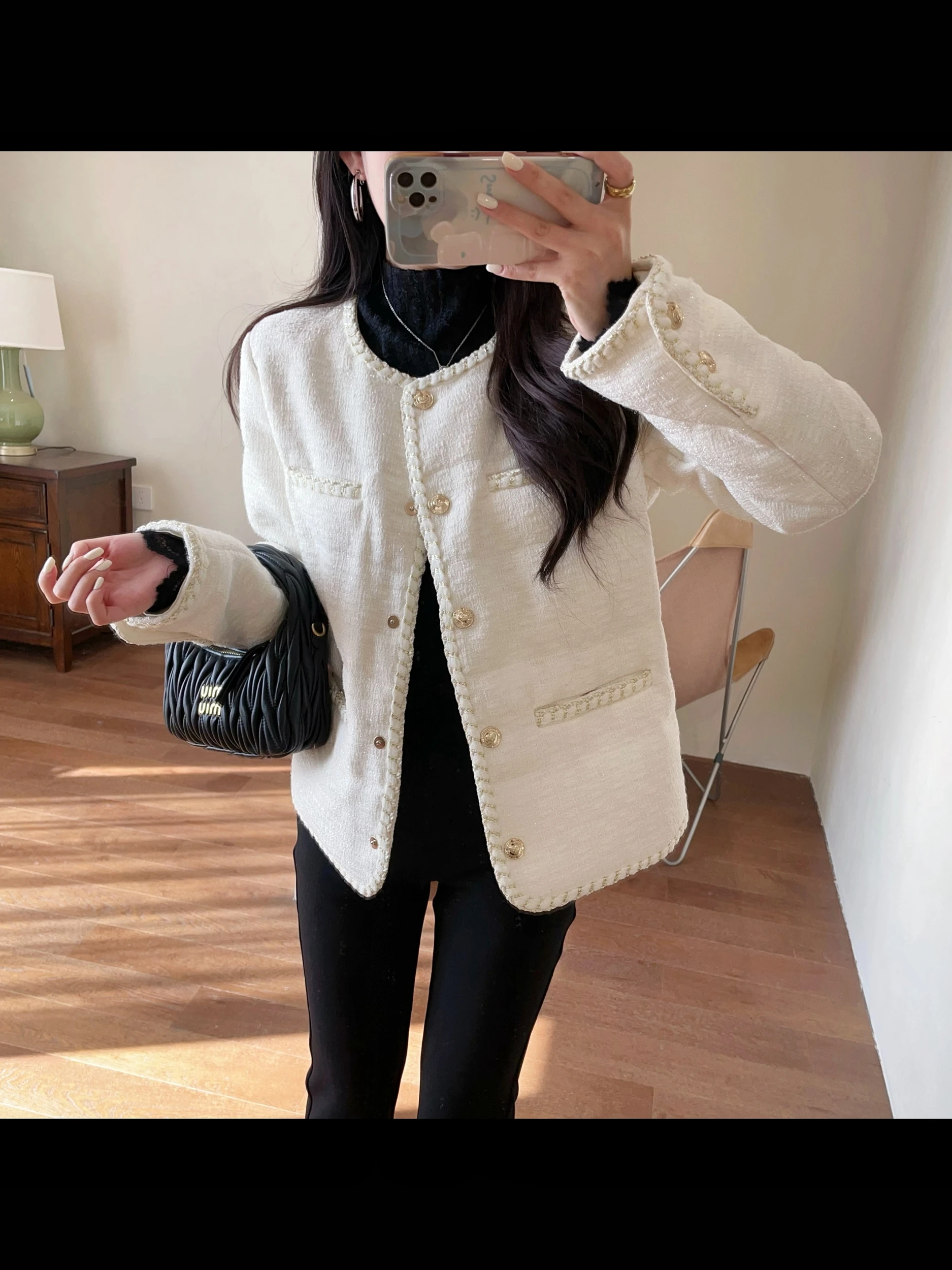 

WTHEONE Premium 90 White Goose down ort Puffer Jaet Women's Winter Faion Knitted Tweed Outerwear Warm Thiened Coat