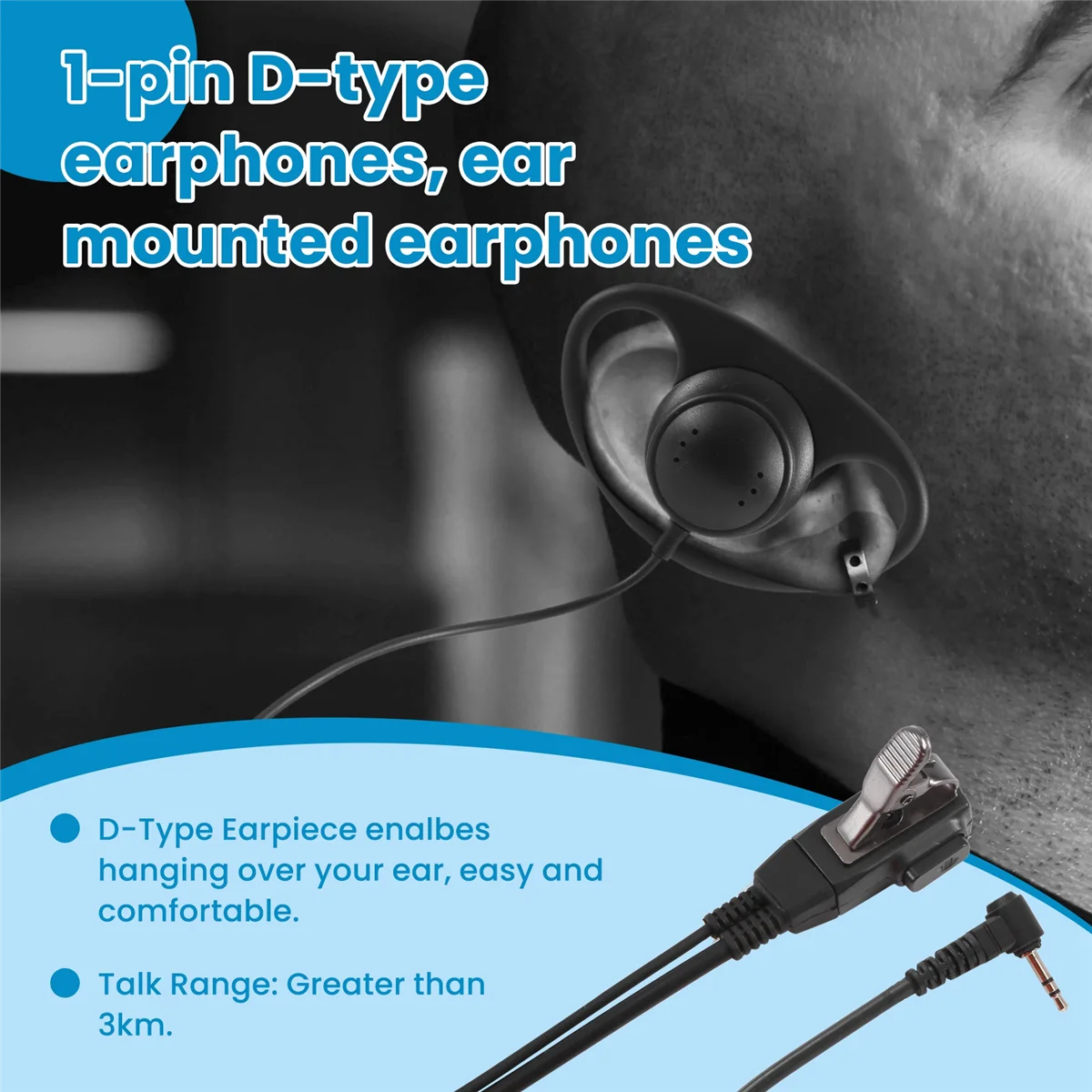 1 Pin D Type Headset Ear Hook Earphone PTT Mic Earpiece for Talkabout Portable Radio TLKR T3 T4 T60 T80 MR350R Walkie Talkie