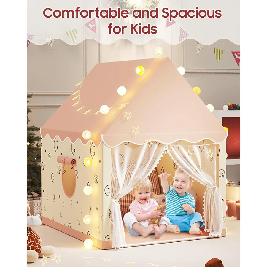 Jogue tenda interior playhouse conjunto com luzes da estrela bola luzes bandeiras coloridas borboletas rosa tenda para meninas criança castelo brinquedo h