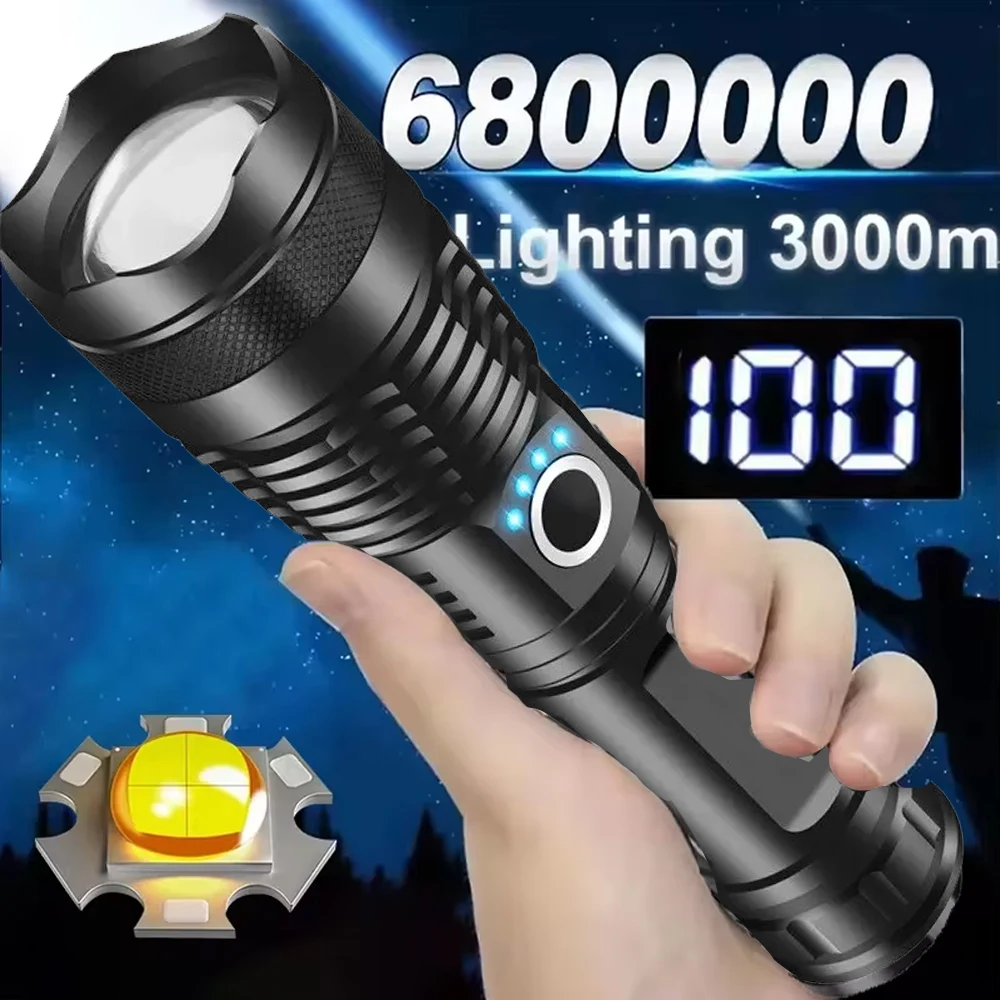 KDULIT High Power XHP100 LED Flashlight USB Rechargeable Torch Zoomable Hand Lantern for Camping Outdoor Emergency Flashlight