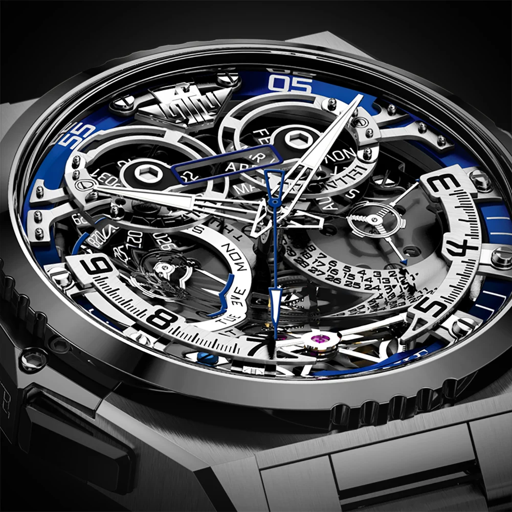 OUPINKE High Quality Watches Luxury Man Skeleton Automatic Mechanical Watch 50M Waterproof Luminous Watches For Man Reloj 3266