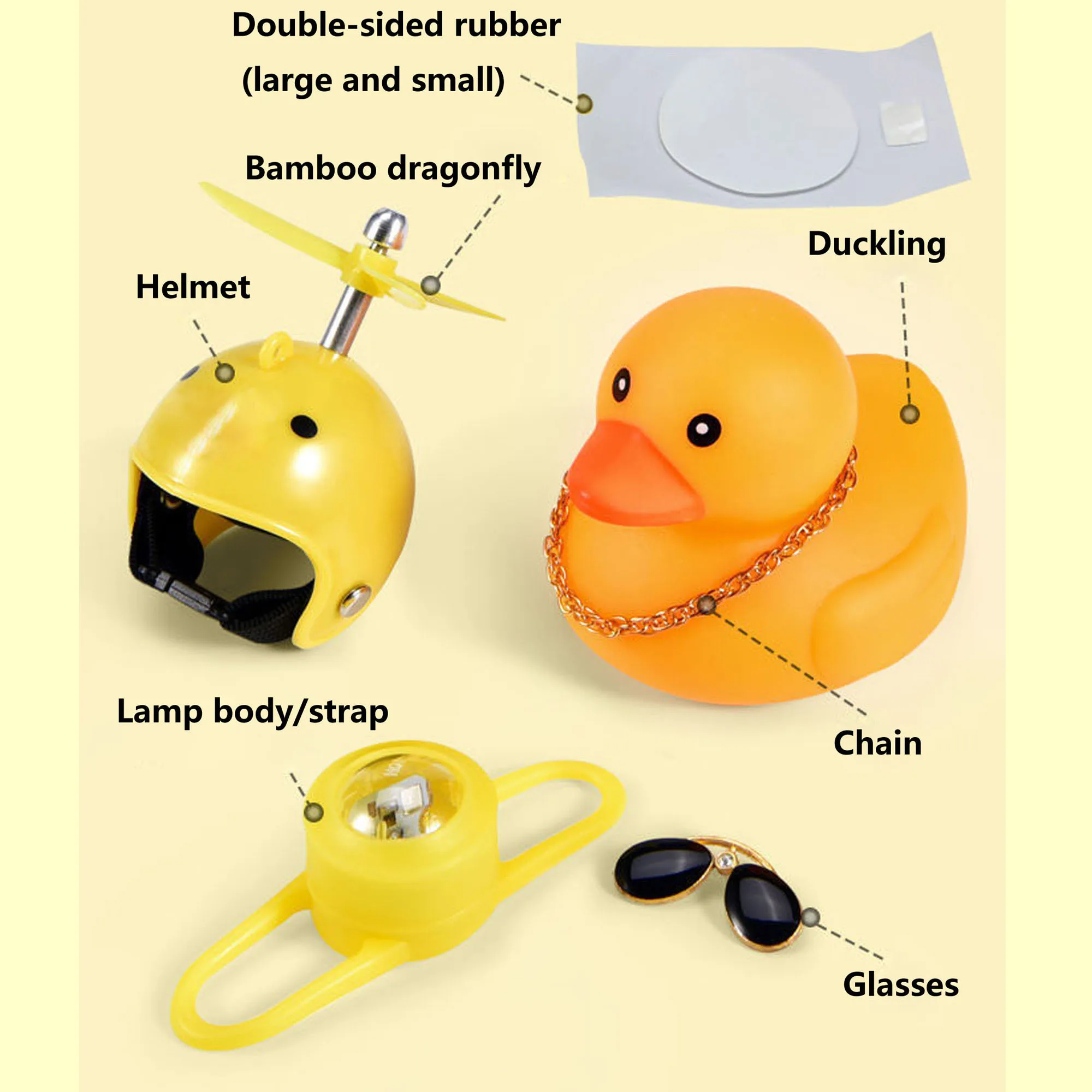 12 kit Glasses and Chain for Yellow Small Bike Duck Bicycle bell Duck Ducky Bicycle