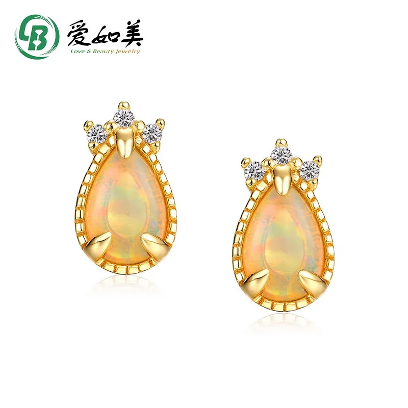 

18K Gold PT950 Platinum Silver Plated 7-layer Gold Crown Earrings with Personalized and Simple Droplet Shaped Opal Earrings