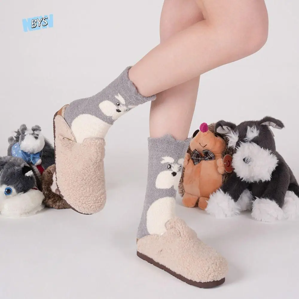 

Ins Cartoon Husky Coral Fleece Socks Hedgehog Soft Sleeping Socks Women Pile Up Funny Thicken Warm Socks Couple