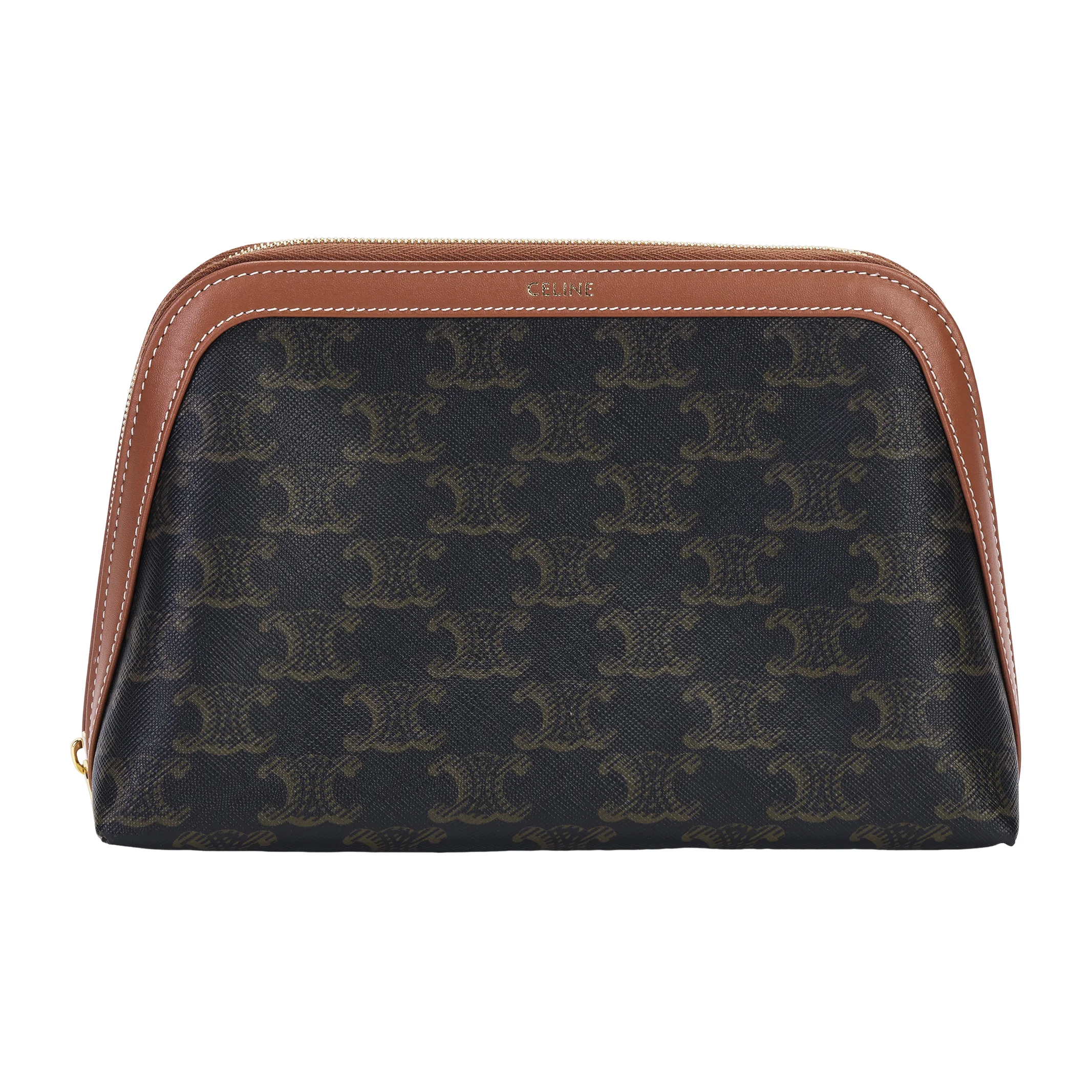 CELINE Triomphe Cow Leather Makeup Bag Medium Women's Tawny 4M1632CZJ-04LU