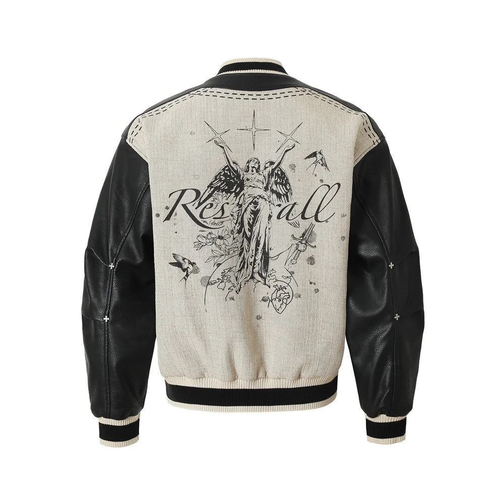 Men's Vintage Varsity Jacket Leather Sleeve Bomber Jacket Embroidery Design Streetwear Casual Outerwear 2026 New