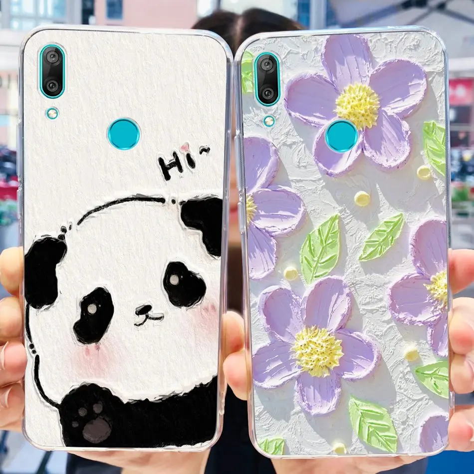 For Huawei Y7 2019 Phone Case Huawei Y7 Prime Pro (2019) DUB-LX1 LX2 LX3 Cute Panda Flower Pattern Soft Silicone TPU Cases