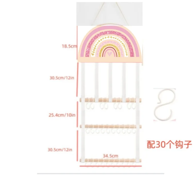 Деревянный Радужный органайзер для аксессуаров для волос с 30 крючками, настенная подвесная повязка на голову, стеллаж для детской комнаты, комнаты для маленьких девочек