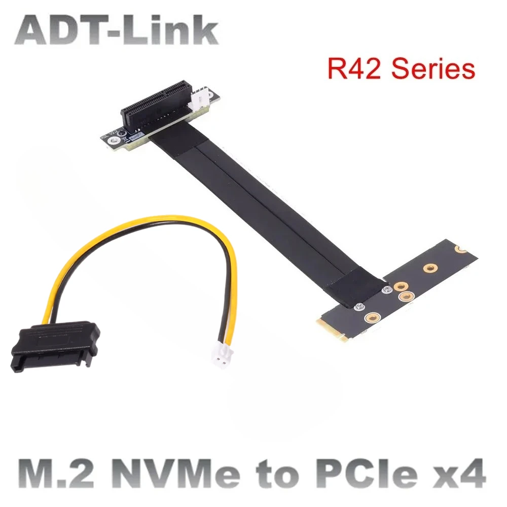 M.2 NGFF NVMe To PCI Express 3.0 4.0 X4 Extension Riser Cable PCIE4.0 X4 Gen4 Full Speed 90° Socket GPU M2 Card SSD 2280 Adapter