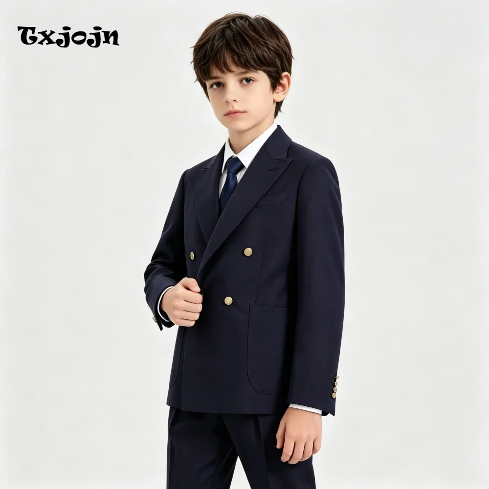 Tailored Boys Suit 2-piece Set (Jacket Pants) Wedding Tuxedos Pointed Collar Double Breasted Blazer Pants for Formal Events