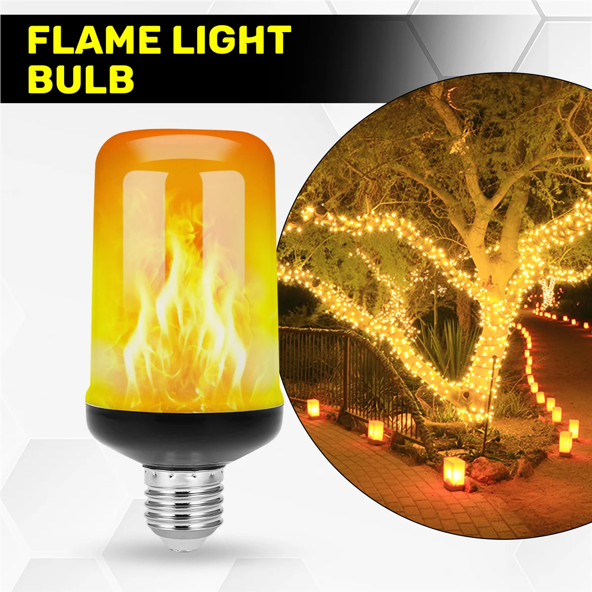 New LED Flame Effect Light Bulb E27,Decorative Flickering Realistic Fire Lights Bulb,Festival Decoration Lamp,Black-B