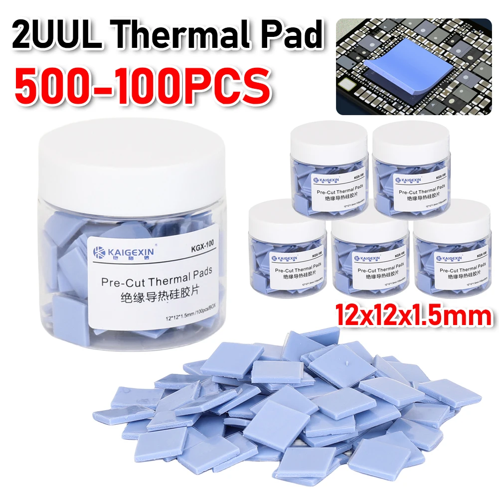 100pcs/set 2UUL Thermal Pad GPU CPU Heatsink Cooling Conductive Silicone Pad High Performance Thermal Pads 12x12x1.5mm