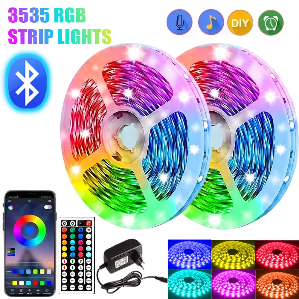 3535 LED-Lichtstreifen, Smarte Bluetooth-App-Steuerung, Musik-Sync-Lichtstreifen, RGB-Farbwechsel-Streifen mit 44-Tasten-Fernbedienung, Weihnachtsbeleuchtung, für Wohnzimmer,