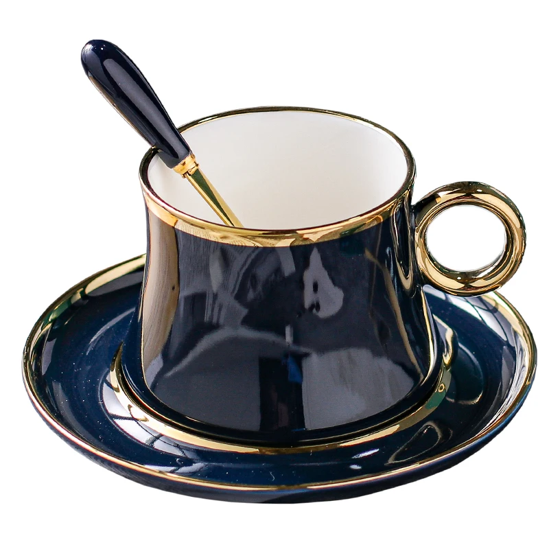 220ML European Ceramic Coffee Cup And Dish Set Luxury Black Afternoon Flower Tea Dim Sum Simple Phnom Penh Coffee Cup Gift Set - Image 5