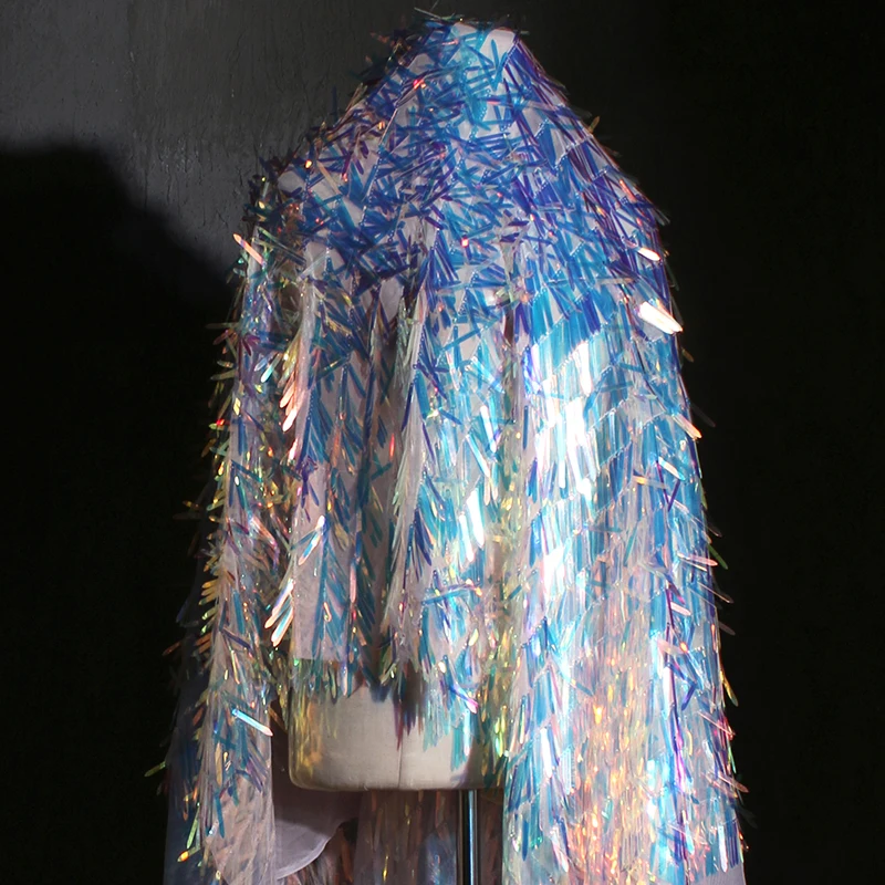 

Symphony Gradual Change Strip Sequined Mesh Fabric Lace Stage Pants Jacket Han Clothing Designer Fabric Transformation