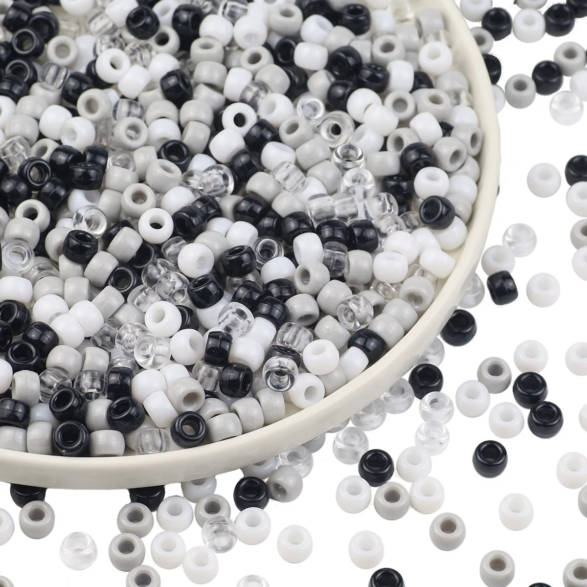 6x9mm 200-1000pcs Round Acrylic Black White Grey Spacer Loose Pony Beads For Jewelry Making DIY Hair Braids Bracelets Necklaces