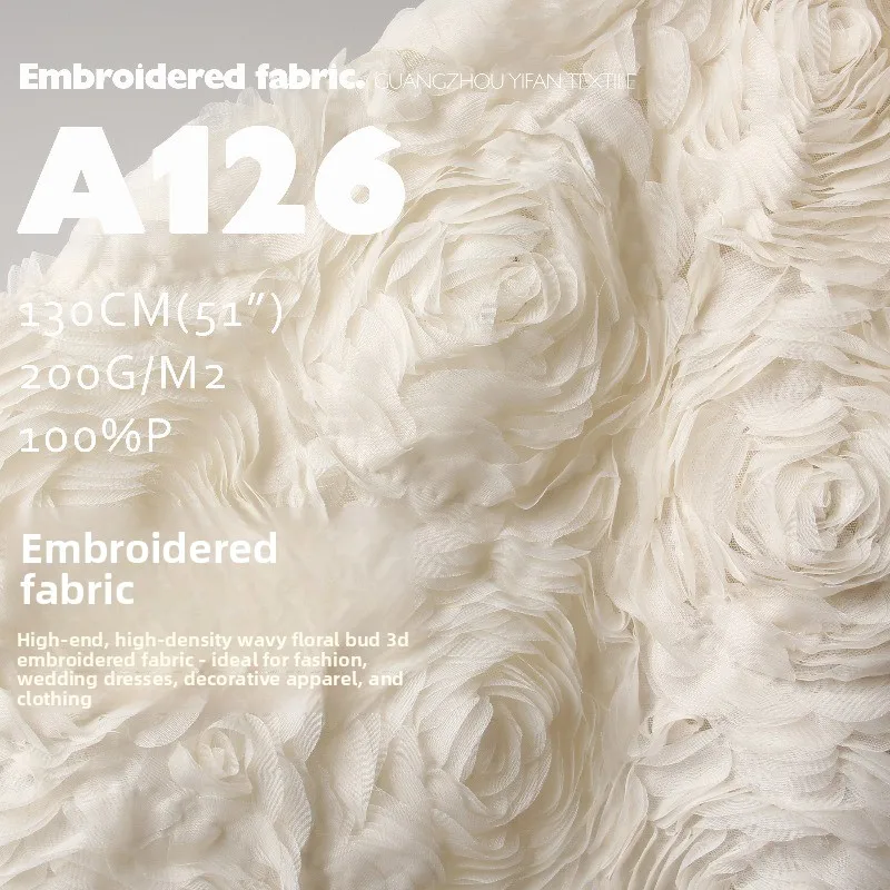 

3D Embroidery Flower Mesh Fabric for Wedding Dress Decoration Coat Clothing Design Diy Cloth By The Yard Sewing Material