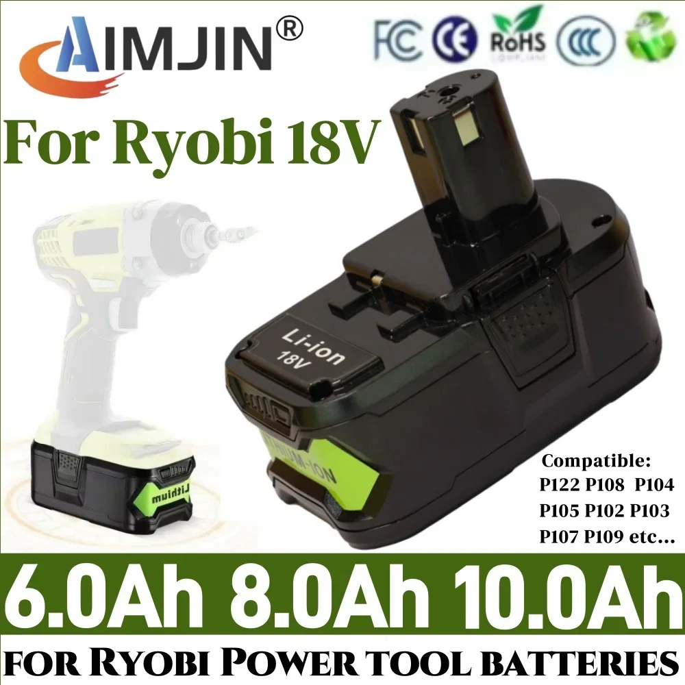 

18V 6.0/8.0/10.0AH Li-ion Rechargeable Battery for Ryobi ONE+ cordless Power Tool BPL1820 P108 P109 P106 P105 P104 P103 RB18L50