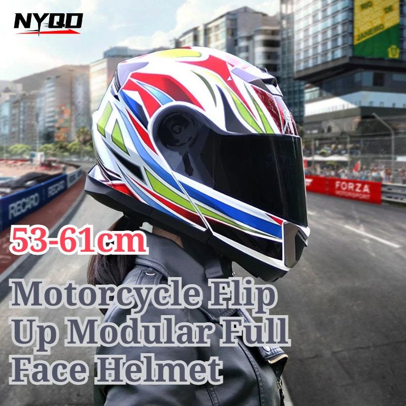 Motorcycle Flip Up Modular Full Face Helmet Dual Visor Anti Fog Winter Warm Breathable Scooter Men