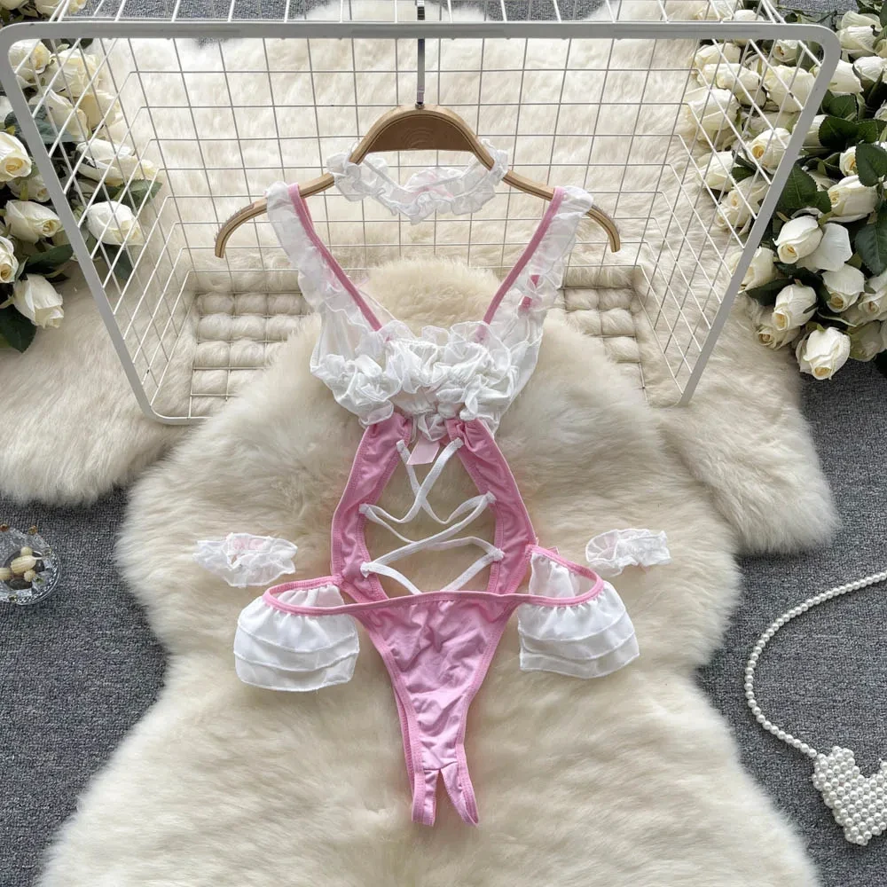 بدلة جسم نسائية برقبة على شكل حرف V عميقة ، ملابس نوم مجوفة عارية الظهر ، بيجامات حلوة ، سروال مثير وحسي ، بذلة مثيرة #2