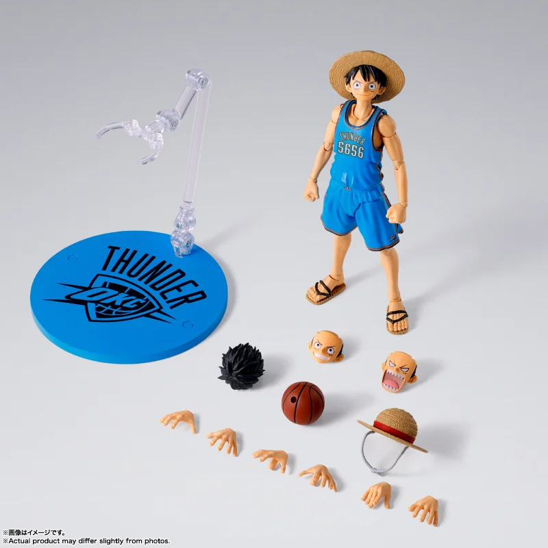 Articulated Action Figure Bandai S.H.Figuarts One Piece X NBA Monkey D. Luffy Oklahoma City Thunder Ver Model Collection Gift view 5