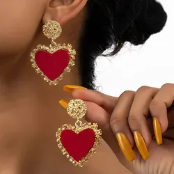 Women Red Heart Shape Resin Board Drop Earrings Turquoise Stone Pearl Bowknot Drop Earring Epoxy Cross Charm Long Tassel Earring