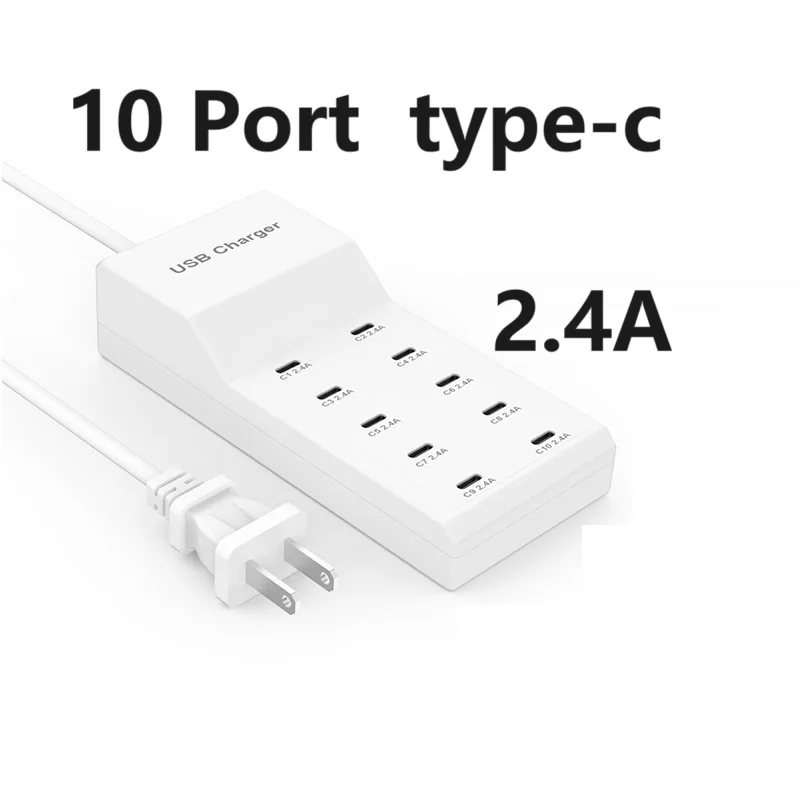 

10 Port USB C Multi-function Charger USB Type C Hub Adapter 50W 2.4A Quick Charge For iPhone Samsung Xiaomi Fast Charger Station