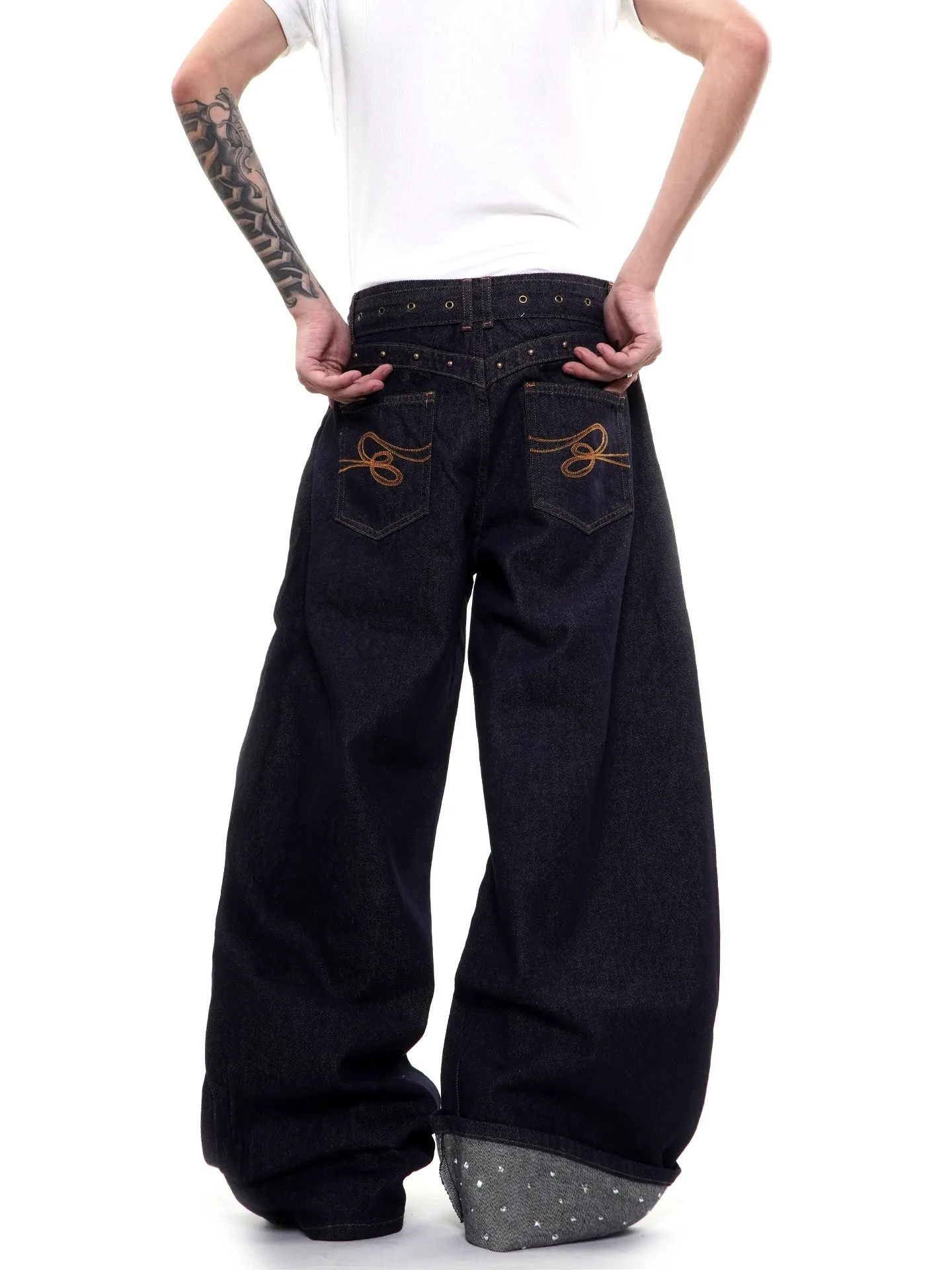 American High Street Retro Original Jeans Wide Leg Denim Pants Loose Floor-Length Trousers for Men And Women Fashionable