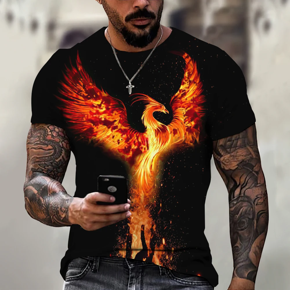 T-shirt da uomo estive 3d Phoenix Print Graphic manica corta top Fashion Hip Hop Tees maglietta oversize da uomo abbigliamento Vintage da uomo