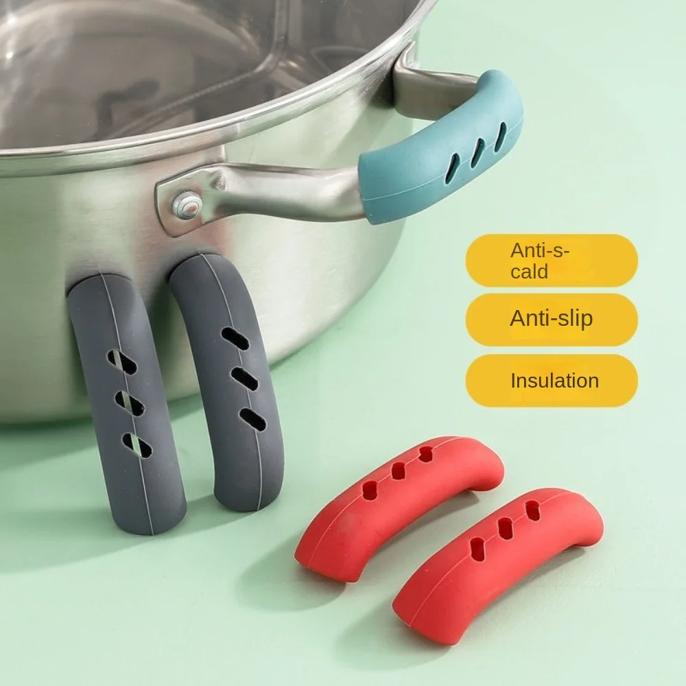 2PCS Silicone Pan Handle Anti-Ironing Sleeve Heat-Resistant Anti-Ironing Iron Pan Wok Ears Gloves Durable Handle Sleeve