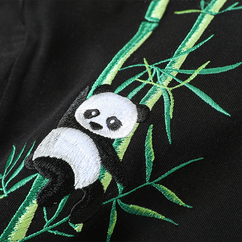 Mens Summer T Shirt Embroidery Panda Cotton Harajuku T Shirt Casual Short Sleeve Chinese Loose Bear Couple Tees Tops Streetwear