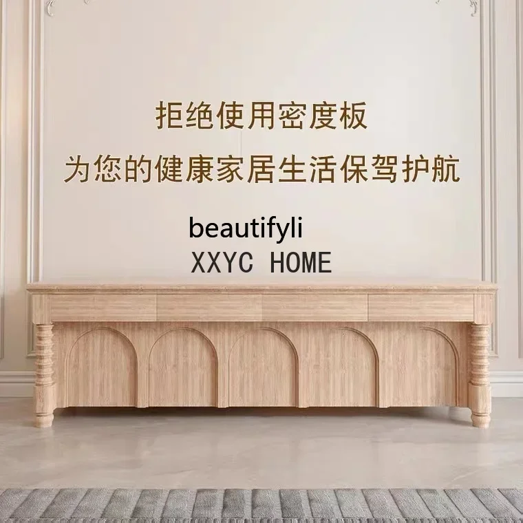 خزانة تلفزيون من الخشب الصلب الفاخر من CXH، شقة صغيرة، خزانة تلفزيون حديثة وبسيطة باللون الأبيض الكريمي لغرفة المعيشة