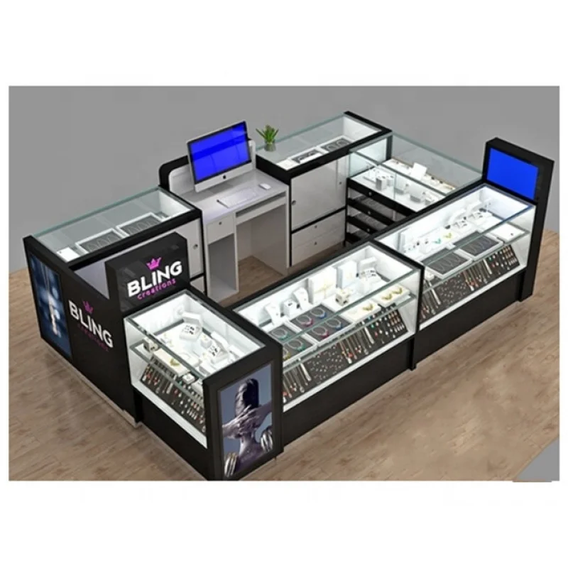 

2025customized.High-end Jewelry Kiosk Mall Glass Jewelry Display Cabinet with LED Light Modern Mall Kiosk Jewelry