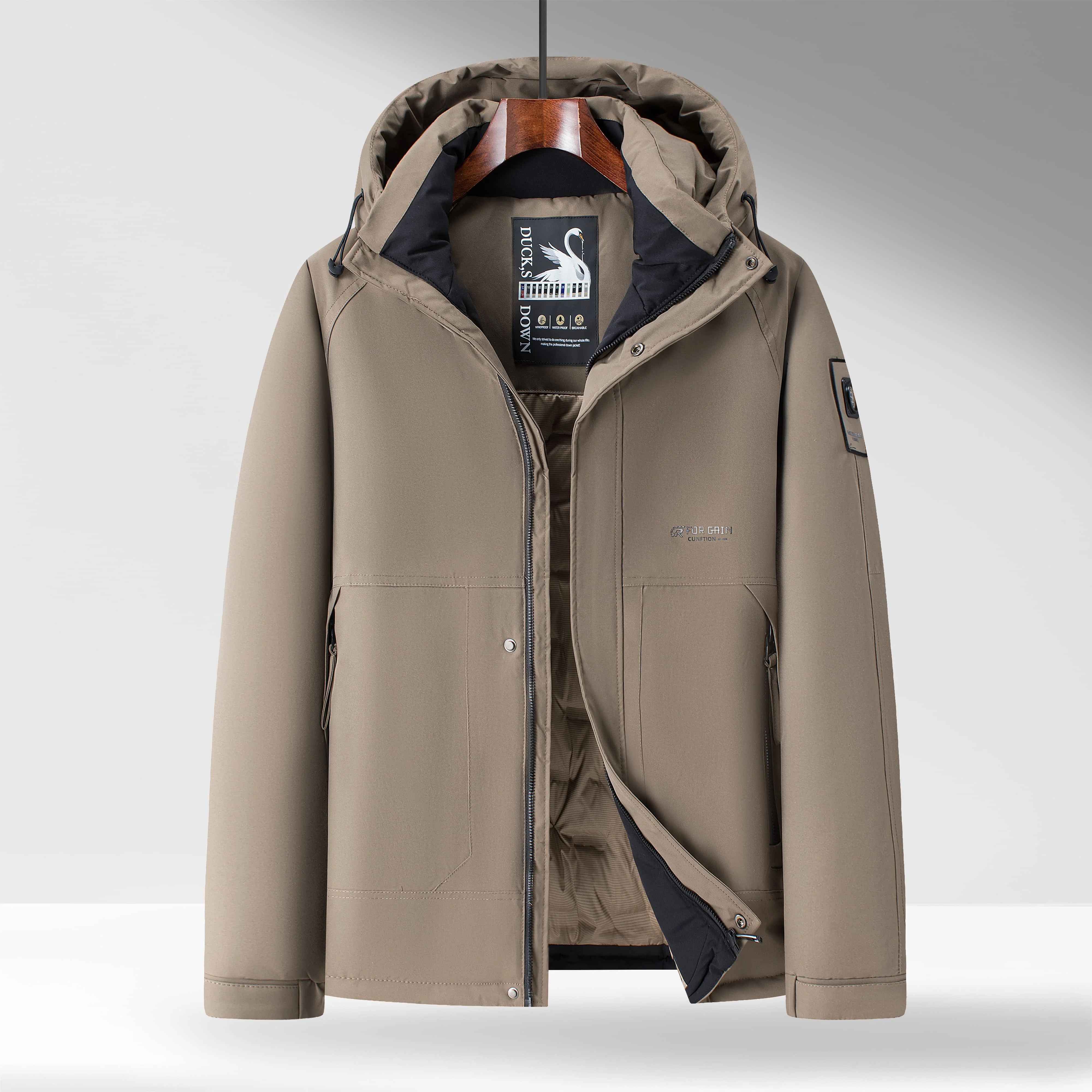 سترة شتوية للرجال 2025 جديد فضفاض كبير وطويل القامة معطف مقنع دافئ أبيض بطة أسفل الأب سترة خارجية للذكور #2