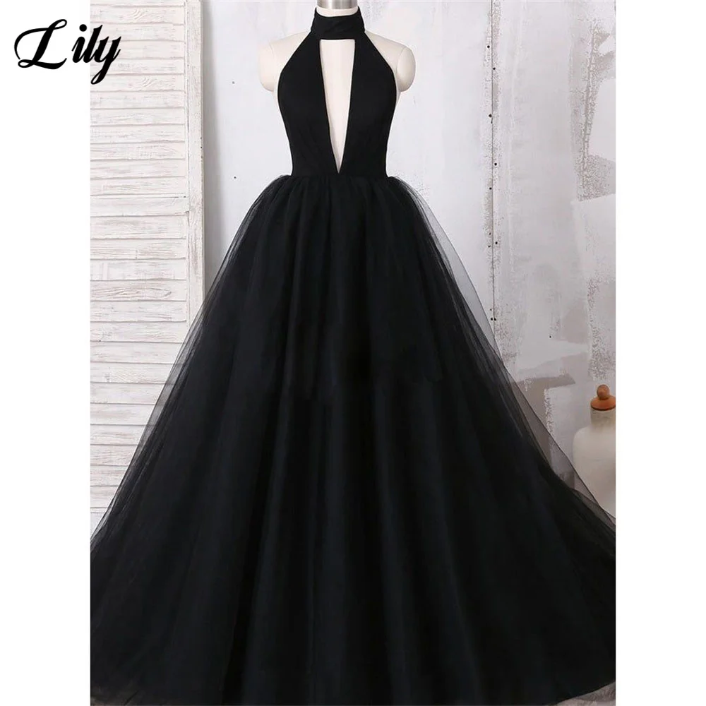 Lily A Line Halter Evening Gown Deep V Neck Elegant Prom Dress Sleeveless Wedding Evening Dresses robes de soirée Customized