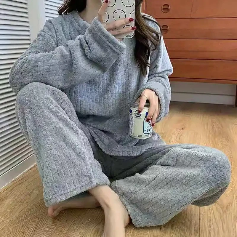 CHUANGERM – pyjama d'hiver pour femmes, vêtements de maison, vêtements chauds d'automne et d'hiver, pyjama de loisirs en velours corail rembourré
