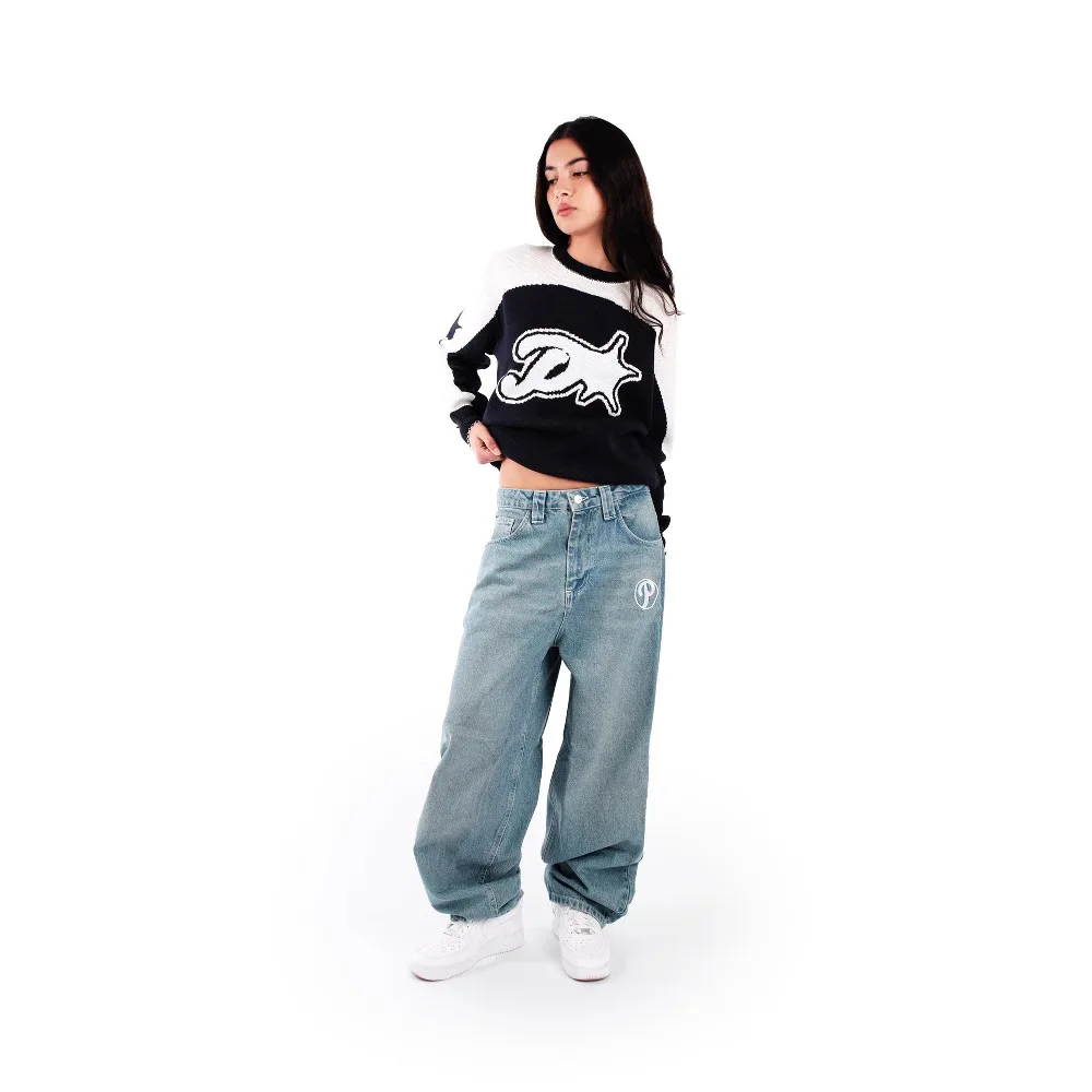 

K-fashion новый свитер с круглым вырезом жаккардовый вязаный свитер с длинным рукавом свободный топ оверсайз винтажный готический пуловер с принтом Diablo