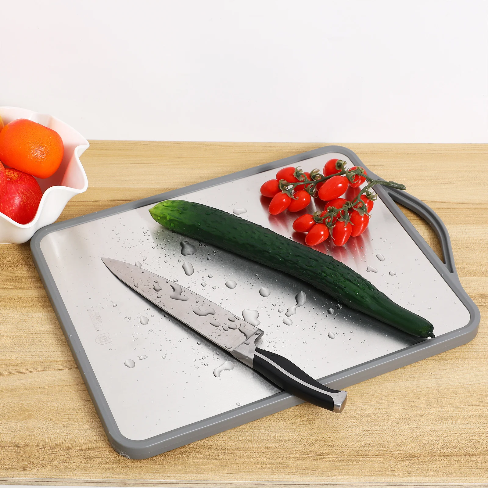 

Stainless Steel Cutting Board Non-Slip Base Easy Clean Kitchen Essential for Chopping Vegetables and Slicing Meat Dishwasher