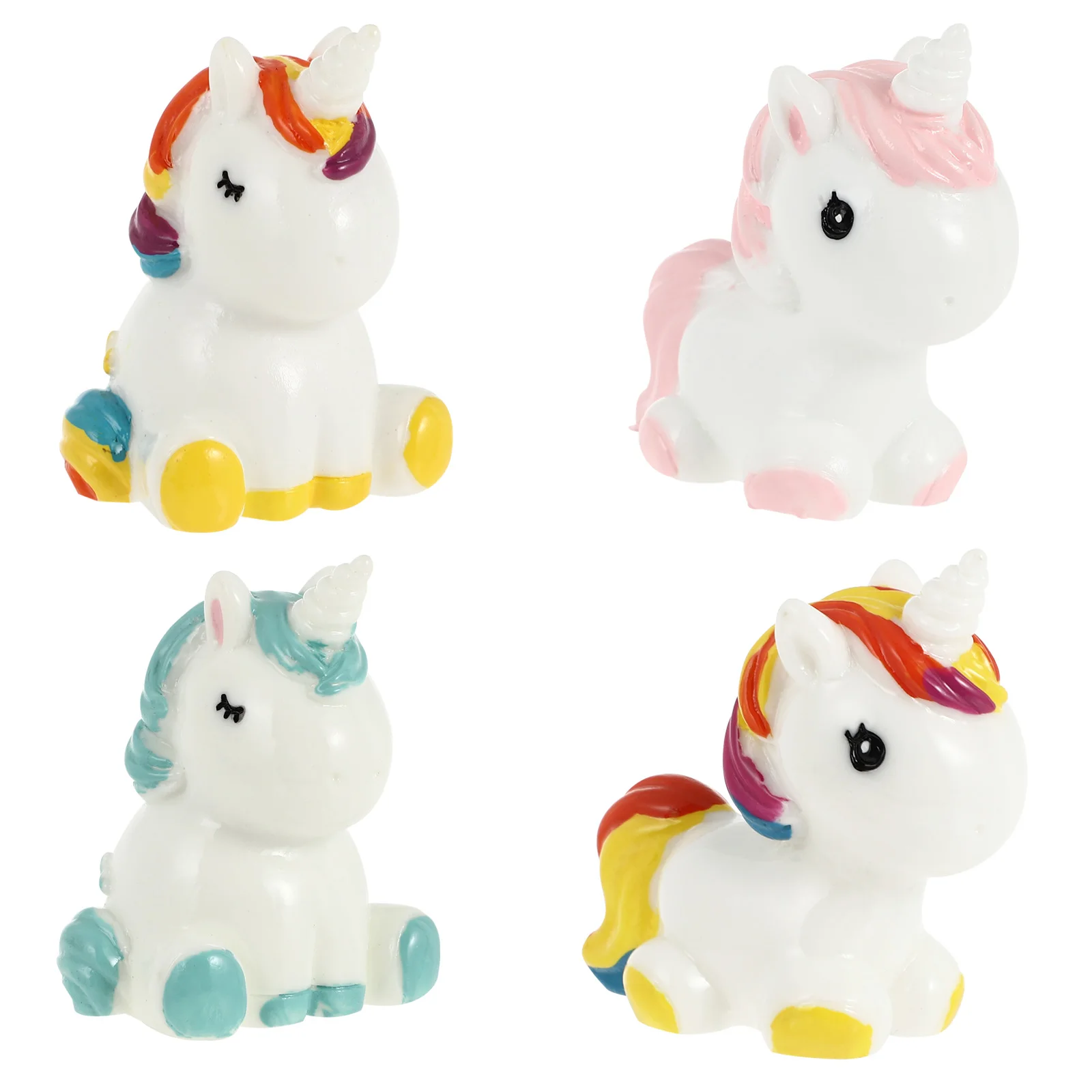 

4pcs Colored Unicorn Mini Animal Figures Resin Ornaments Statue Small Unicorns Lovely Home Decor Tabletop Mini Garden Craft
