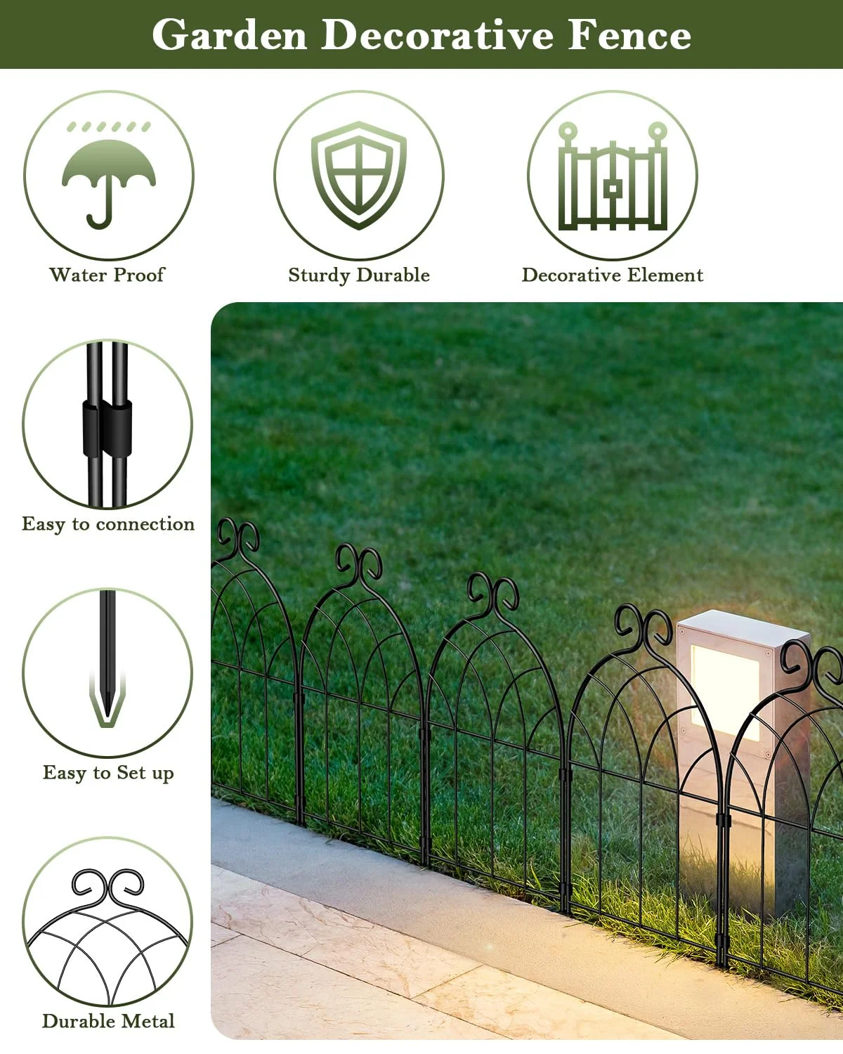 20 Pcs Decorative Garden Metal Fence, No Dig Fencing Border Animal Barrier Fence, for Landscape Patio Yard Outdoor Decor