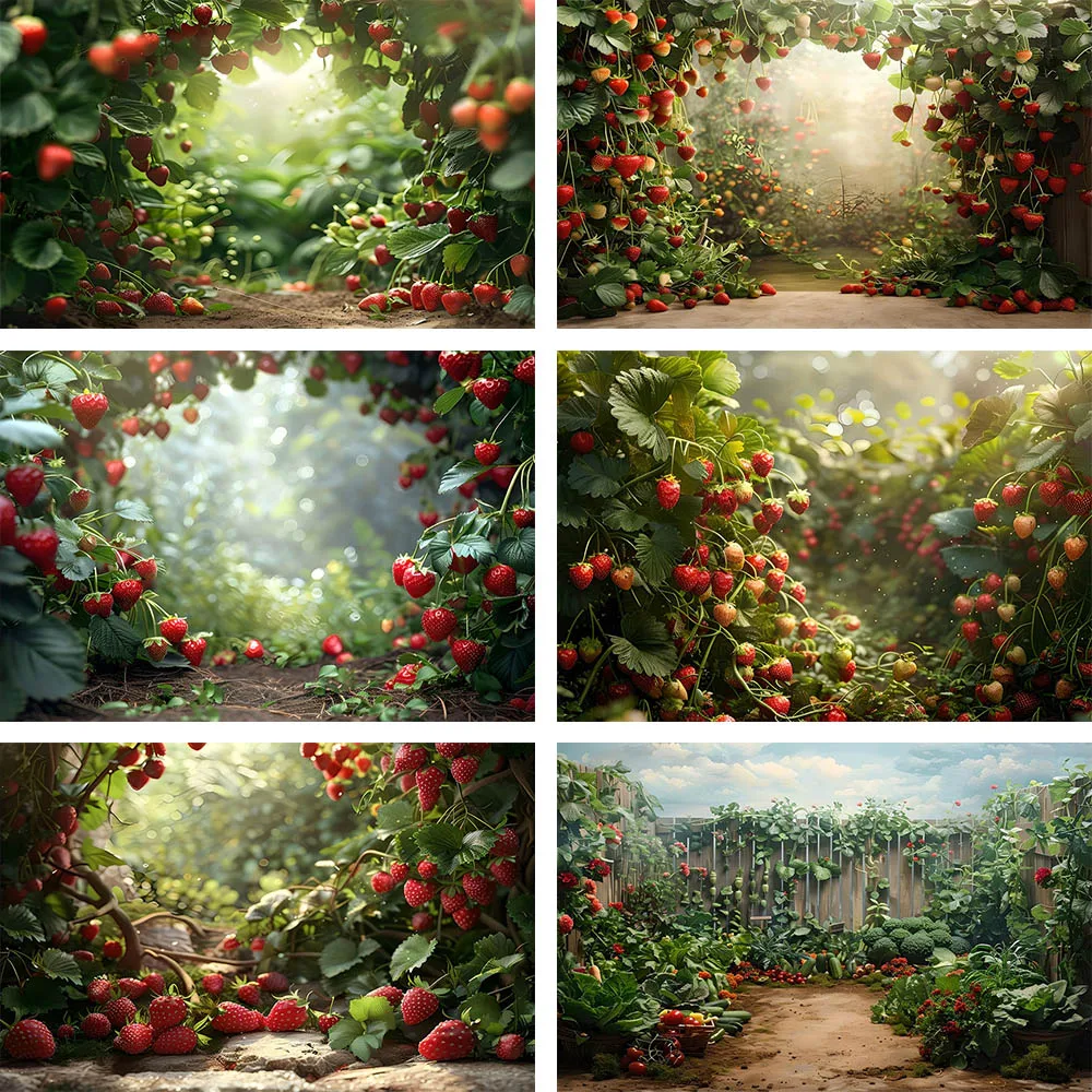 

Mehofond Sweet Strawberry Farm Background for Photography Girl Baby Birthday Party Harvest Fruit Decor Photo Backdrop Photocall